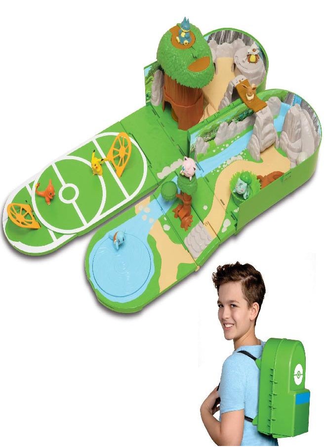 Pokemon - Pokemon Carry Case Playset, Feat. Different Locations Within One Playset, with 2-Inch Pikachu Figure, Treetop Trap Door, Battle Area, Hidden Cave and More - Easily Folds into a Backpack - Image 1
