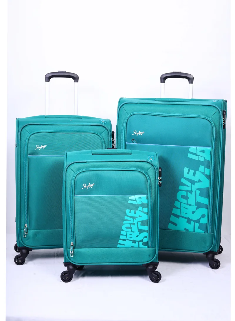 Skybags Rhumba Set Of 3 Luggage| 4W Str (E)| Polyester Soft Sided 360° 4 Wheels Spinner Trolleys- Cabin-20 Inch| Medium-24Inch| Large- 28 Inch | Green