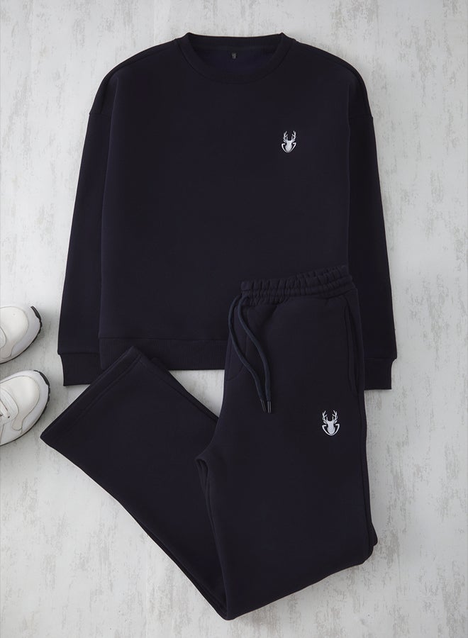 trendyol Navy Blue Oversize/Wide Cut Deer Embroidered Tracksuit - Image 3