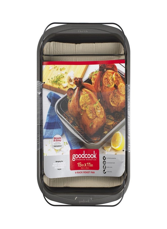 GoodCook Everyday Nonstick Large Roast Pan with Rack, 15 x 11 Inch, Gray - Image 3