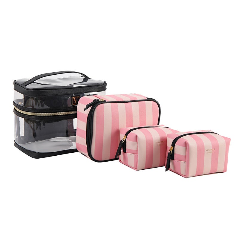 New PU Waterproof Striped Vanity Tote SetFour-piece-small V Four-piece-small V
