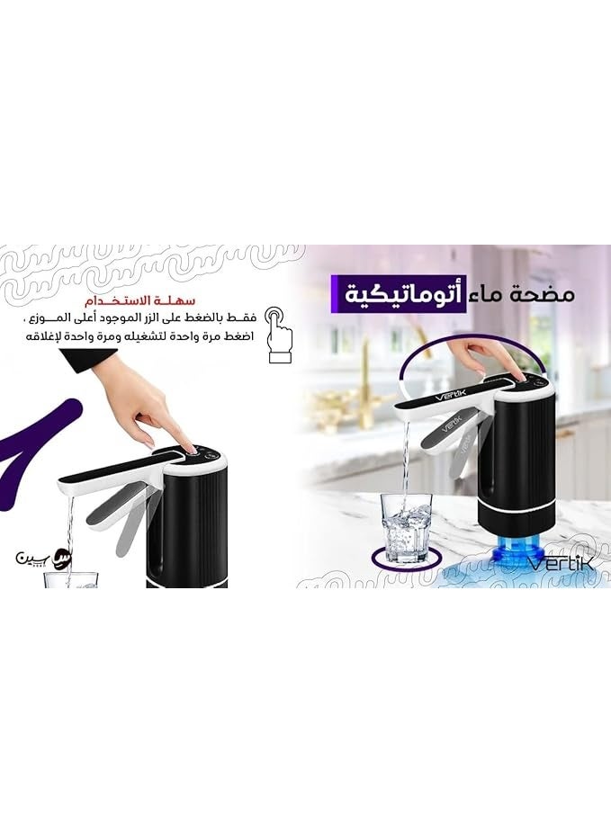 موزع مياه سريع، مضخة كهربائية أوتوماتيكية، أسود، موزع زجاجات محمول يعمل بلمسة واحدة، قابل لإعادة الشحن عبر منفذ USB - Image 5