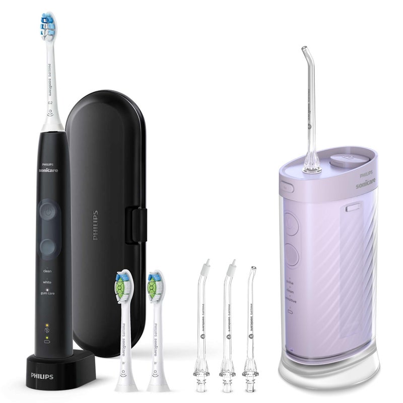 Philips Sonicare Compact Flosser 1000 Purple ProtectiveClean 5300 Rechargeable Electric Toothbrush and 2PK Compact Nozzle Bundle BD2001AZ - Image 2