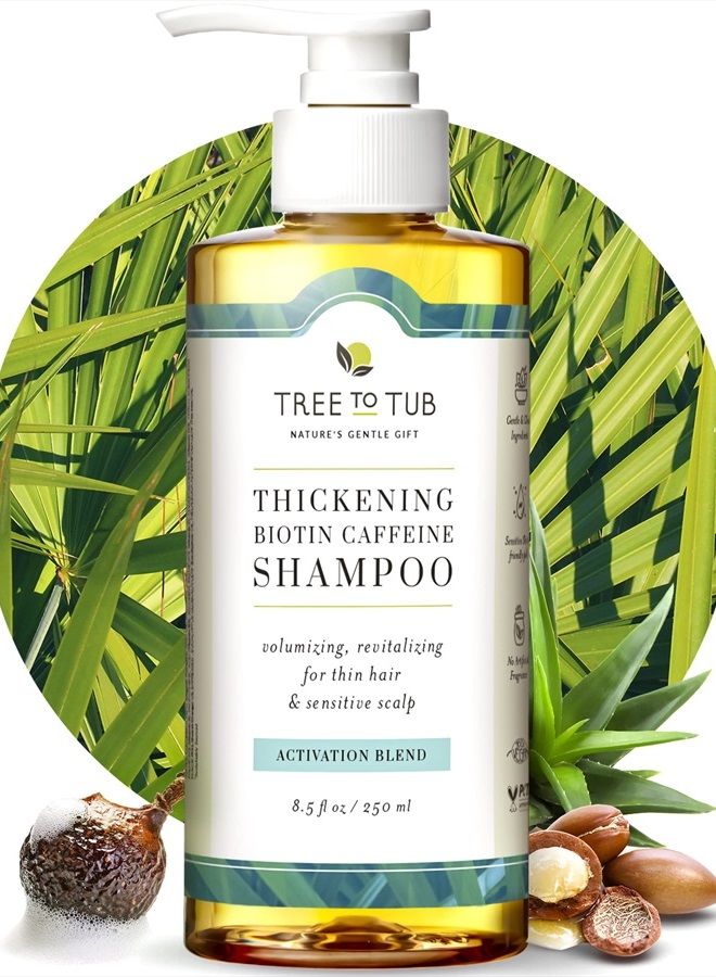 Tree To Tub Biotin Fine Hair Thickening Shampoo for Thicker, Fuller Volume - Gentle Volumizing Sulfate Free Argan Oil Shampoo for Women & Men w/Caffeine, Organic Saw Palmetto, All Natural Tea Tree - Image 1