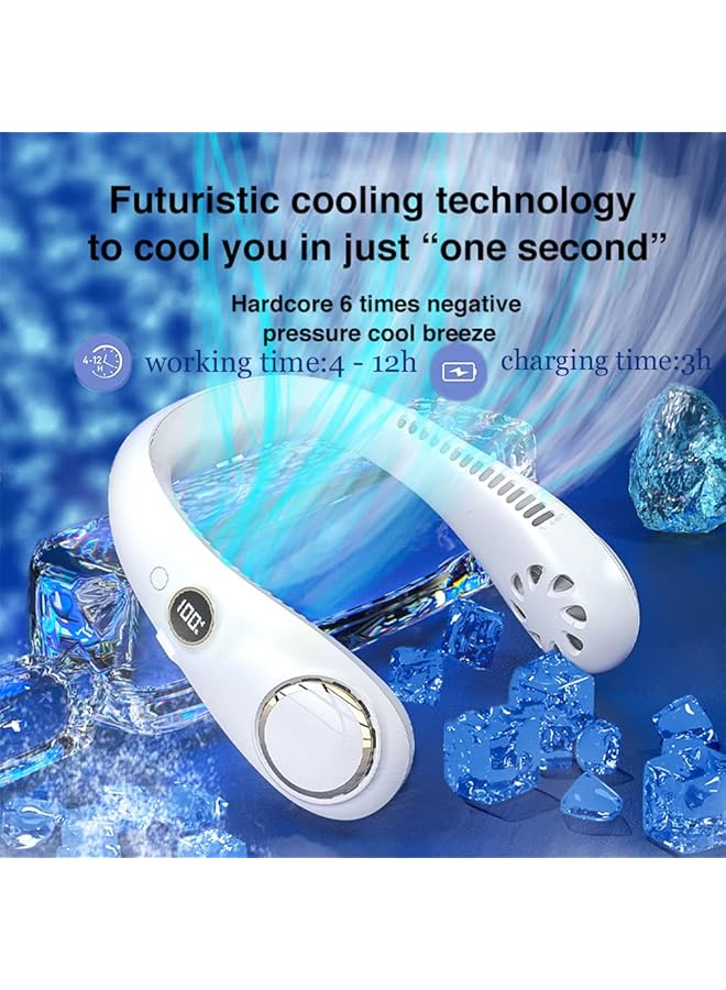 DMG TECH Portable Neck Fan Bladeless Wearable Personal Fan Rechargeable Usb Fan 3 Speed 60 Air Outlet Quiet 360° Cooling Hanging Neck Fan Mini Hand Free Neck Fan With Led Display And Usb Rechargeable - Image 4