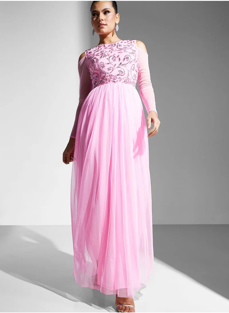 Namshi x Cold Shoulder Embellished Dress