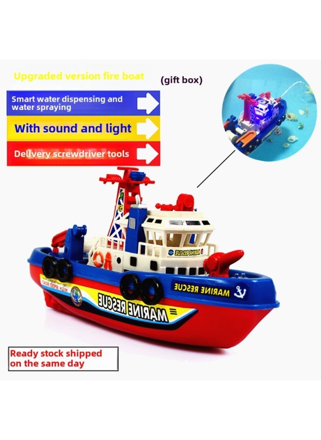 Generic - Electric Fire-fighting Ship Model That Can Spray Water Simulation Ship Warship Children Bath Boy Girl Toy Birthday Gift-Color:Can Shoot In Stock—upgraded Version + Electric Track Train - Image 1