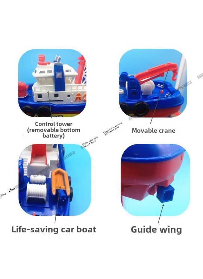 Generic - Electric Fire-fighting Ship Model That Can Spray Water Simulation Ship Warship Children Bath Boy Girl Toy Birthday Gift-Color:Can Shoot In Stock—upgraded Version + Electric Track Train - Image 1