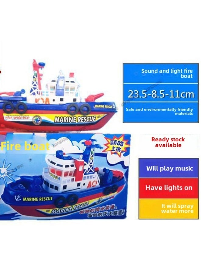 Generic - Electric Fire-fighting Ship Model That Can Spray Water Simulation Ship Warship Children Bath Boy Girl Toy Birthday Gift-Color:Can Shoot In Stock—upgraded Version + Electric Track Train - Image 1