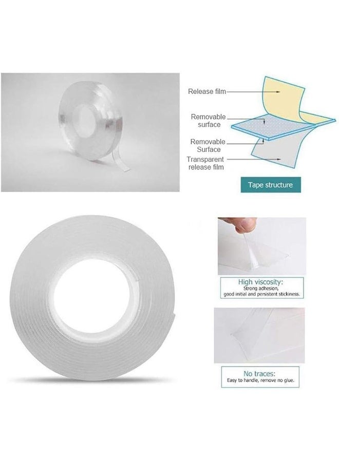شريط لاصق قابل للغسل بدون أثر nanoTape، 1م/3.3قدم شريط سيليكون لاصق قابل لإعادة الاستخدام، سهل الإزالة، بدون أثر، يلتصق بالزجاج، المعدن، خزائن المطبخ وغيرها (شفاف، 2مم) - Image 2