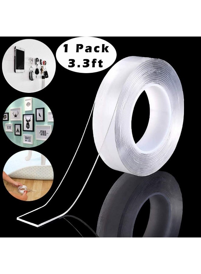 شريط لاصق قابل للغسل بدون أثر nanoTape، 1م/3.3قدم شريط سيليكون لاصق قابل لإعادة الاستخدام، سهل الإزالة، بدون أثر، يلتصق بالزجاج، المعدن، خزائن المطبخ وغيرها (شفاف، 2مم) - Image 1