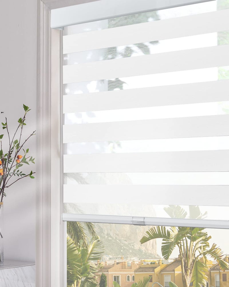 Persilux Persilux Cordless Zebra Blinds for Windows 24 W x 72 H White with Upgraded Cassette FreeStop Light Filtering Dual Layers Sheer Roller Shades Thermal Insulated Blinds for Office  Living Room