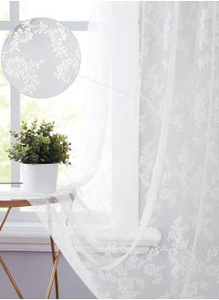 Bukela White Lace Floral Sheer Curtains for Bedroom Living-Room 84" Pastoral Rose Voile Tulle Window Treatment Sets Wedding Embroidered Light Filtering Drapes for Garden Patio 55" W Rod Pocket, 2 Panels  - Image 3