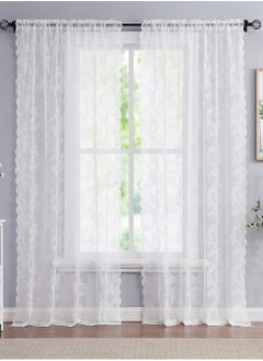 Bukela White Lace Floral Sheer Curtains for Bedroom Living-Room 84" Pastoral Rose Voile Tulle Window Treatment Sets Wedding Embroidered Light Filtering Drapes for Garden Patio 55" W Rod Pocket, 2 Panels  - Image 2