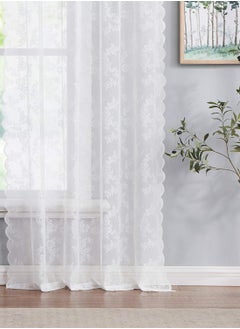Bukela White Lace Floral Sheer Curtains for Bedroom Living-Room 84" Pastoral Rose Voile Tulle Window Treatment Sets Wedding Embroidered Light Filtering Drapes for Garden Patio 55" W Rod Pocket, 2 Panels  - Image 1