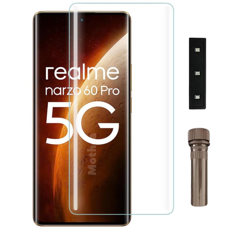 Mothca Premium UV Tempered Glass Screen Protector for Realme Narzo 60 Pro (Pack of 1) | UV Curved Screen Guard | Case Friendly Design | Includes Installation Kit - Image 1