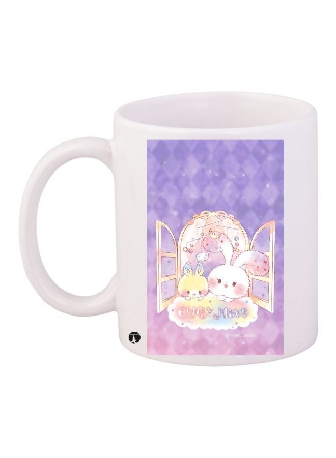 RYN Cartoon Printed Coffee Mug White/Purple/Pink 11ounce