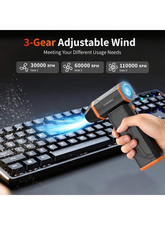 CAGIWIRU Compressed Air Duster,300000RPM Super Power Cordless Electric Air Duster,10000mAH Rechargeable Brushless Motor Blower,3-Gear Adjustable Turbo Fan Duster Blower for Computer,Car,Outdoor and House - Image 3