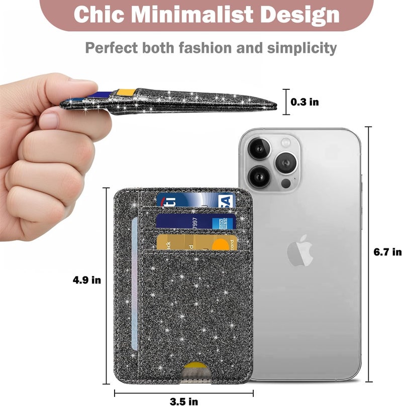 Hot Cool Card Holder Wallet Front Pocket Minimalist Travel Cute Funny Thin Leather With RFID Blocking Small Credit Card Holder Wallet for Men & Women Girls Organizer Gifts, Glitter Black - Image 4