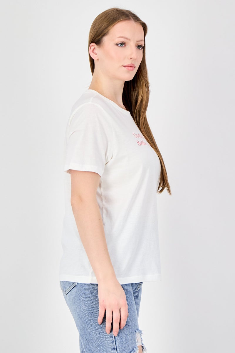 ONLY Women Crew Neck Short Sleeve Graphic Print T-Shirt, Cream - Image 4