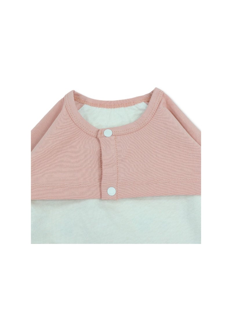 Junior Cotton Long-Sleeved Bib – Pink & Beige with "Nice To Sea You" Print - Image 3