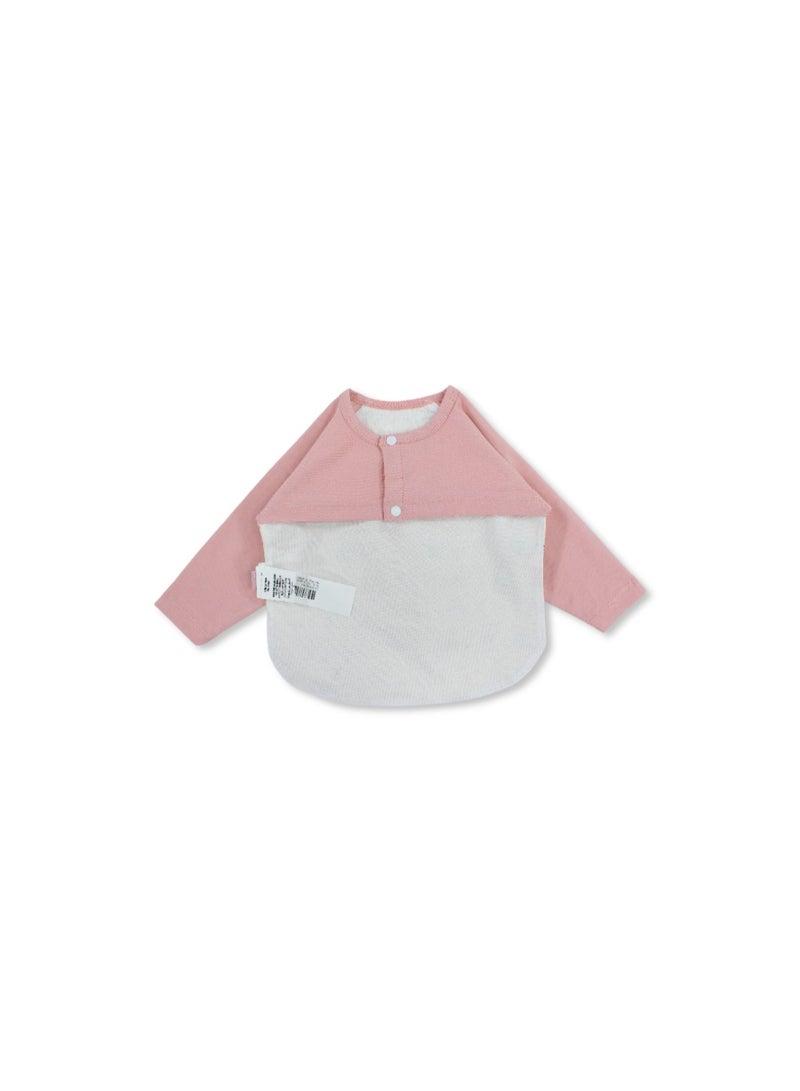 Junior Cotton Long-Sleeved Bib – Pink & Beige with "Nice To Sea You" Print - Image 2