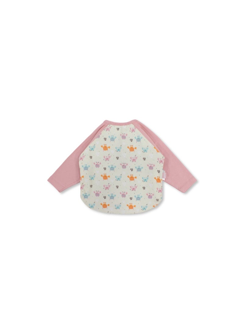 Junior Cotton Long-Sleeved Bib – Pink & Beige with "Nice To Sea You" Print - Image 1
