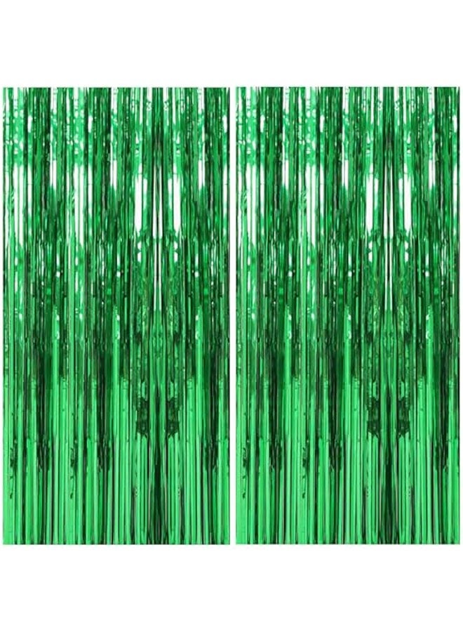 2 حزمة رقائق ستارة الخلفية الخضراء المعدنية Tinsel رقائق حافة ستائر صورة كشك الدعائم لعيد ميلاد زفاف خطوبة طفل البكالوريت الاحتفال الديكورات - Image 1