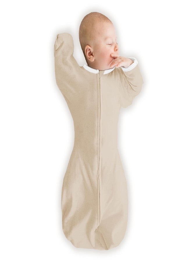SwaddleDesigns Organic Transitional Swaddle Sack, Arms Up Swaddle with Half-Length Sleeves & Mitten Cuffs, Small, 0-3 Months, 6-14 lbs, Sand Dollar - Image 1