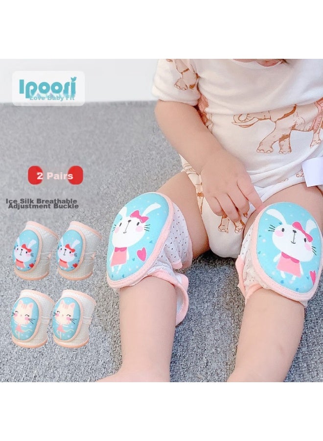 Lovebox Aibaoshi Baby Knee Pads, Children's Walking And Crawling Knee Protectors, Adjustable Baby Anti-chafing Elbow Pads, 2-piece Set, S163 Rabbit + Cat - Image 1