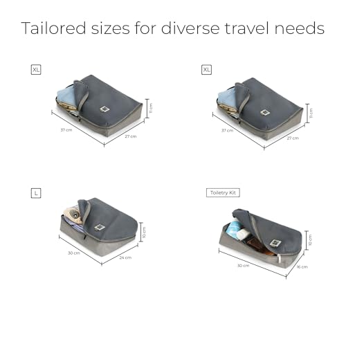 EUME Set of 4 Storage Pods - Packing Cubes for Travel | Cloth Organizer for Storage | Spacious Toiletry Pouch for Women & Men | Luggage Organiser Bags for Travel | Durable Polyester Bag | Grey - Image 5