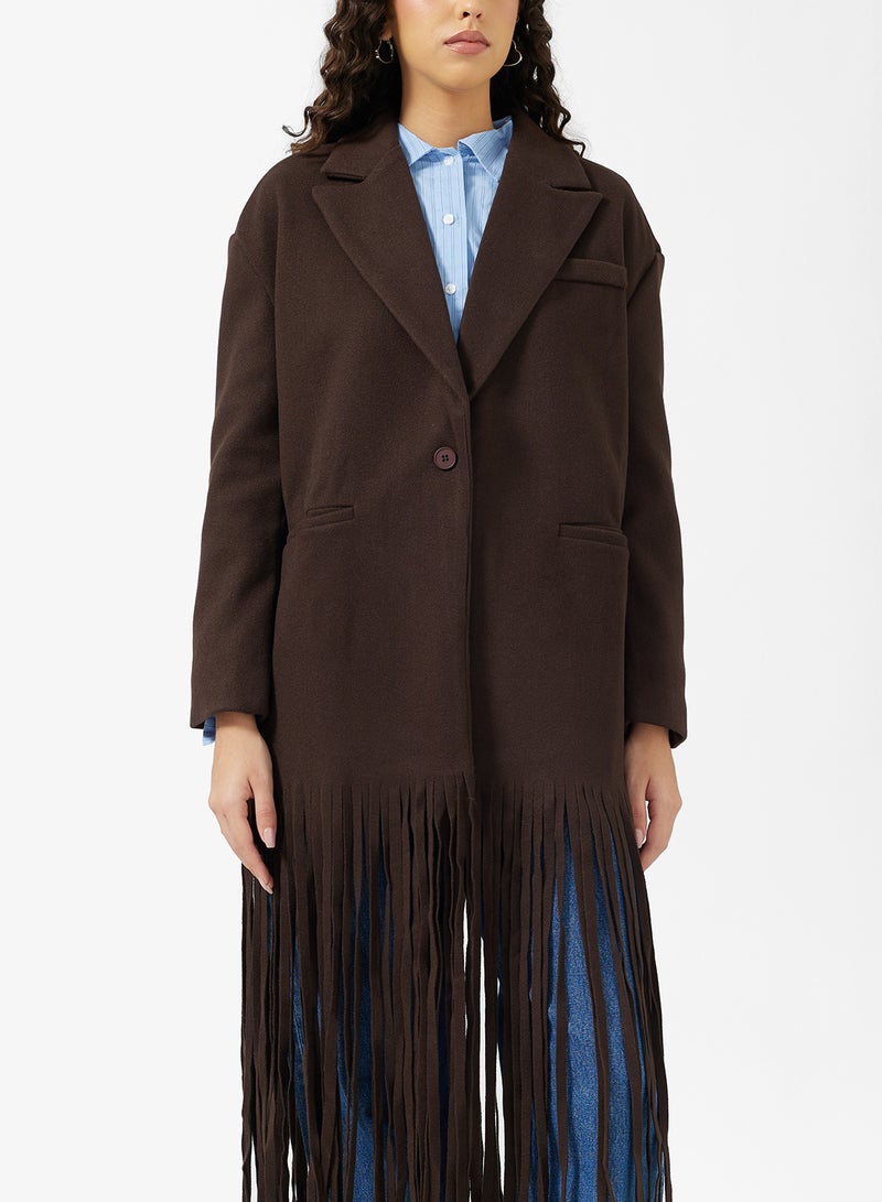 جينجر جاكيت طويل بياقة عريضة وحافة شراشيب - Image 3