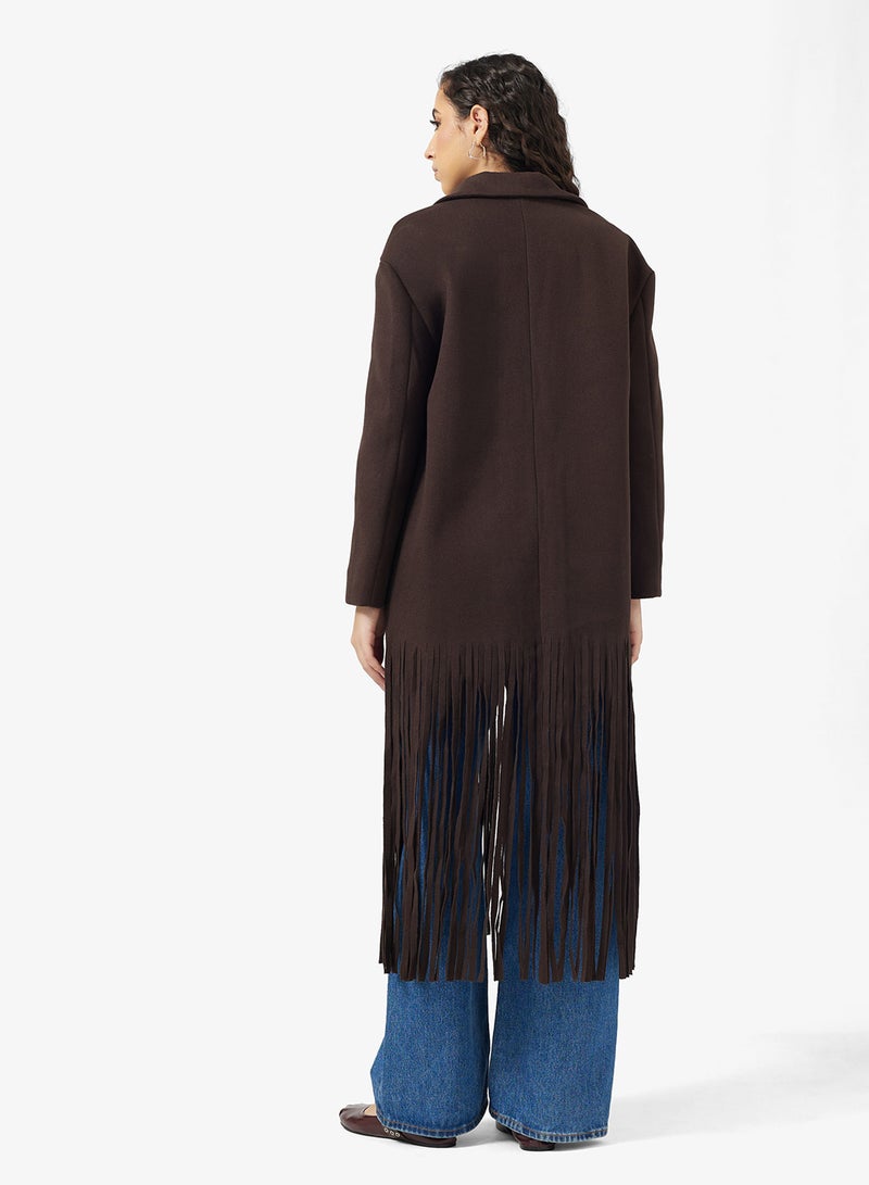 جينجر جاكيت طويل بياقة عريضة وحافة شراشيب - Image 2