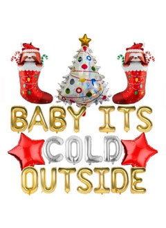 Atpata Funky Atpata Funky Christmas Theme Baby Shower Title Phrase Text Foil Balloons for Baby Shower Party Decoration (Baby Its Cold Outside)  - Image 1