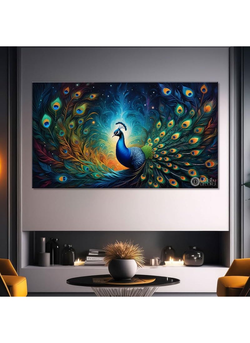 Divinity Decor Divinity Decor Peacock in bright colours oil painting Canvas Painting for for Bedroom Living Room Drawing Room Office Hotels large size Home Decor Painting Peacock22x14L33  - Image 3