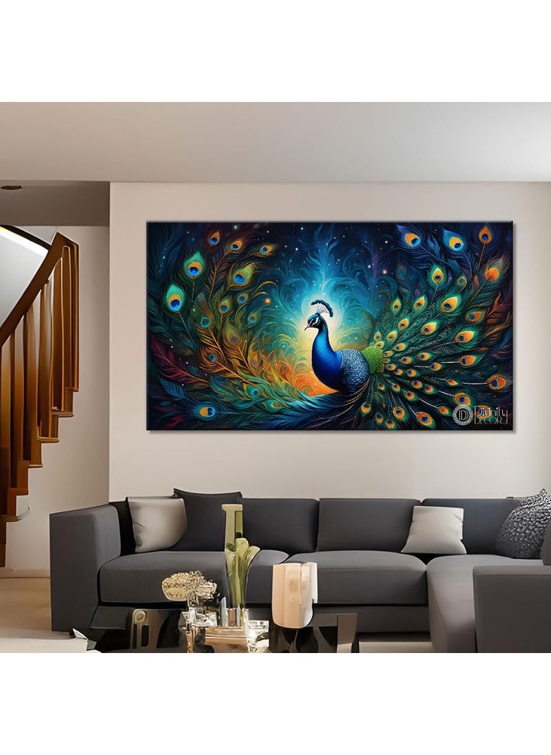 Divinity Decor Divinity Decor Peacock in bright colours oil painting Canvas Painting for for Bedroom Living Room Drawing Room Office Hotels large size Home Decor Painting Peacock22x14L33  - Image 2