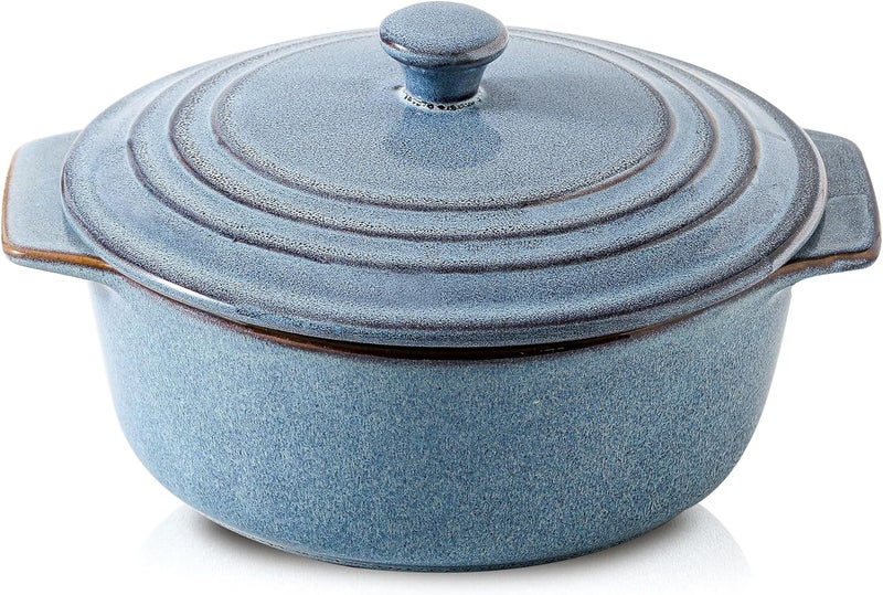 HVH Ceramic Round Baking Dish Set 2 Quart 9 Inches Oven Safe with Lid Deep Casserole Dishes for Dinner Party Wabi Sabi - Image 1