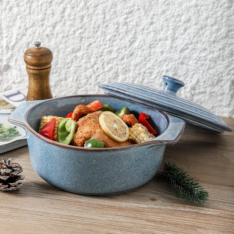 HVH Ceramic Round Baking Dish Set 2 Quart 9 Inches Oven Safe with Lid Deep Casserole Dishes for Dinner Party Wabi Sabi - Image 3