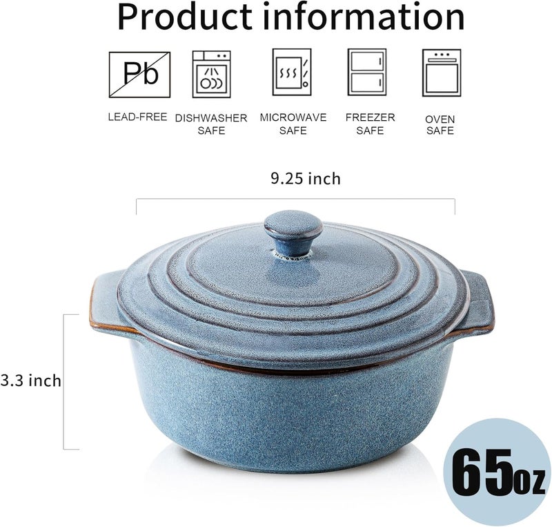 HVH Ceramic Round Baking Dish Set 2 Quart 9 Inches Oven Safe with Lid Deep Casserole Dishes for Dinner Party Wabi Sabi - Image 4