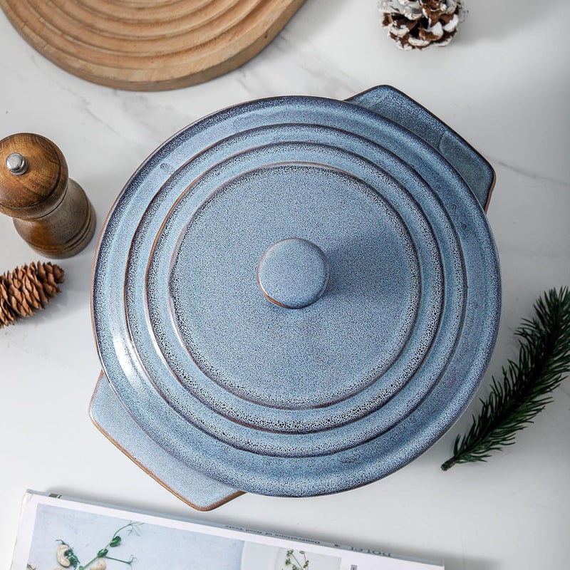 HVH Ceramic Round Baking Dish Set 2 Quart 9 Inches Oven Safe with Lid Deep Casserole Dishes for Dinner Party Wabi Sabi - Image 5