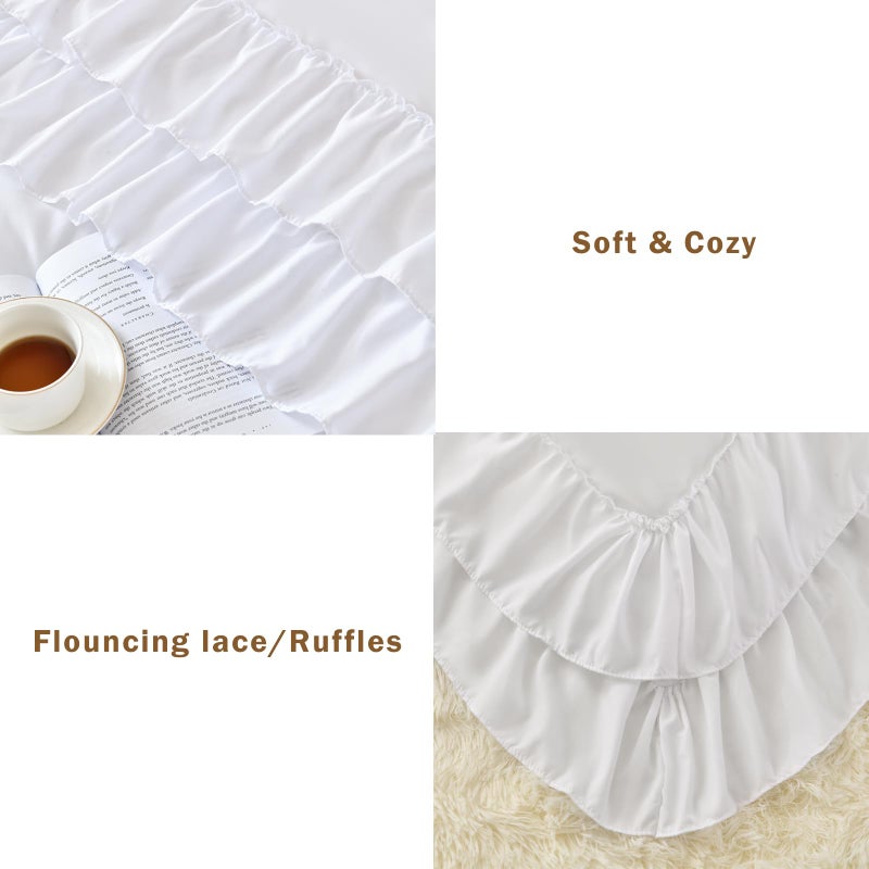 Cupocupa White Ruffle King Size Comforter Set; Shabby Chic Bedding Farmhouse Rustic 3 Pcs Bedding Ultra Soft Fluffy Washed Vintage Solid Boho Lightweight Off White Bed Set for All Seasons - Image 5