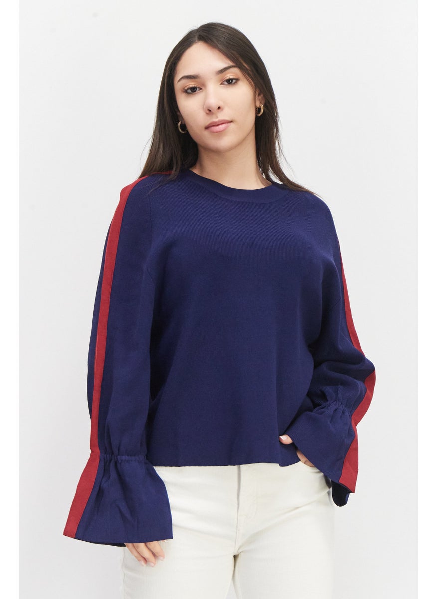 Women Crew Neck Knitted Sweaters, Navy Blue/Maroon - pzsku/Z804DCB44DD7DE2D43DFDZ/45/_/1724350991/de854da5-7a2a-4f1d-9e4d-6919bcb35d0d