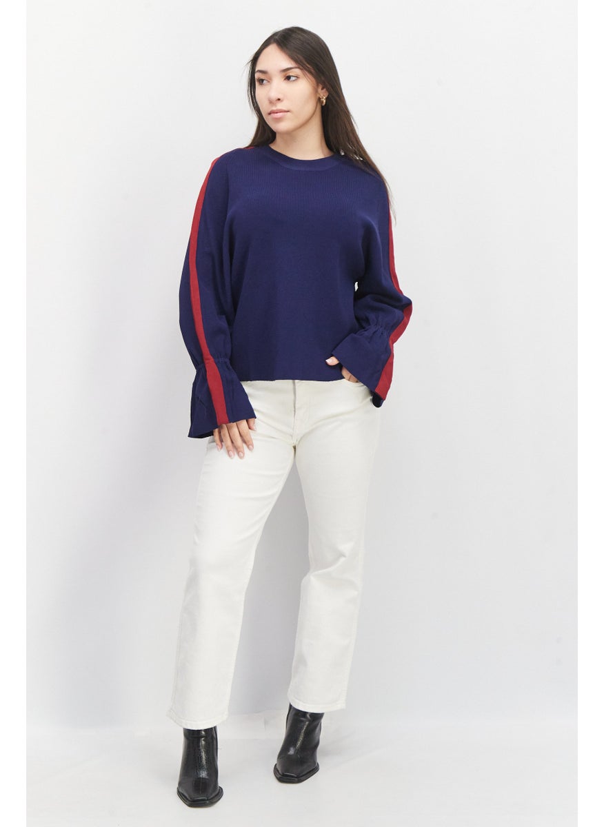 Women Crew Neck Knitted Sweaters, Navy Blue/Maroon - pzsku/Z804DCB44DD7DE2D43DFDZ/45/_/1728338820/90ca7514-bda1-457a-90ff-343afc4f0a83