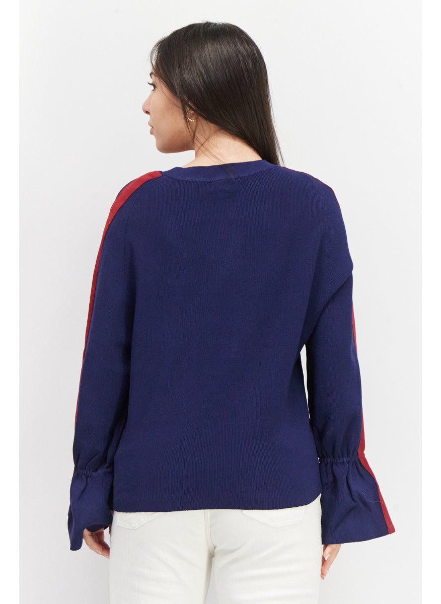 Women Crew Neck Knitted Sweaters, Navy Blue/Maroon - pzsku/Z804DCB44DD7DE2D43DFDZ/45/_/1728338822/eb89e465-3b6d-4752-809d-521e9996bdb8