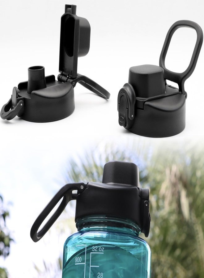 LUTQ 2 Pack Auto Flip Lid Replacement for Nalgene 32 oz 53mm Wide Mouth Bottles, 32 oz Wide Mouth Lid for Nalgene Accessories, Replacement Cap with Handle, Black - Image 1