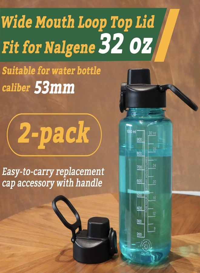 LUTQ 2 Pack Auto Flip Lid Replacement for Nalgene 32 oz 53mm Wide Mouth Bottles, 32 oz Wide Mouth Lid for Nalgene Accessories, Replacement Cap with Handle, Black - Image 2