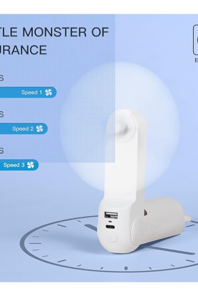 مروحة صغيرة محمولة من JISULIFE، مروحة محمولة 3 في 1 قابلة لإعادة الشحن عبر USB [12-19 ساعة عمل] مع بنك طاقة، مصباح يدوي، تصميم جيب للسفر/الصيف/الحفلات الموسيقية/الرموش، هدايا للنساء (أبيض) - Image 3