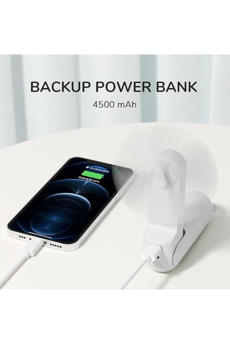 مروحة صغيرة محمولة من JISULIFE، مروحة محمولة 3 في 1 قابلة لإعادة الشحن عبر USB [12-19 ساعة عمل] مع بنك طاقة، مصباح يدوي، تصميم جيب للسفر/الصيف/الحفلات الموسيقية/الرموش، هدايا للنساء (أبيض) - Image 4