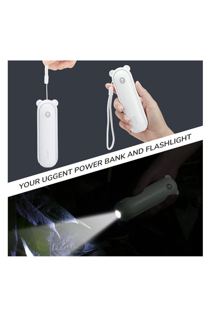 مروحة صغيرة محمولة من JISULIFE، مروحة محمولة 3 في 1 قابلة لإعادة الشحن عبر USB [12-19 ساعة عمل] مع بنك طاقة، مصباح يدوي، تصميم جيب للسفر/الصيف/الحفلات الموسيقية/الرموش، هدايا للنساء (أبيض) - Image 5