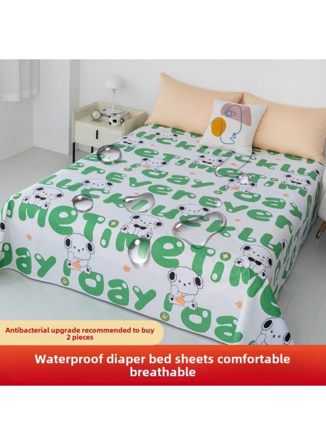 Waterproof Bed Sheet Cat Urine Hair Bed Cover Urine-Resistant Baby List Machine Washable Urine-Proof Cover Dog Rabbit Pet Cover Urine Pad-Color:Happy Cute Dog-[waterproof And Breathable For All Seasons]-Specifications:Upgraded Four-corner Strap Model: 180*200 (applicable To 1.8m Beds)  - Image 1